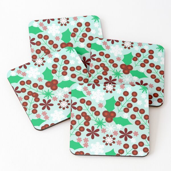 Item preview, Bright Winter Holly Berries and Snowflakes Pattern designed and sold by HopeAndHustle.
