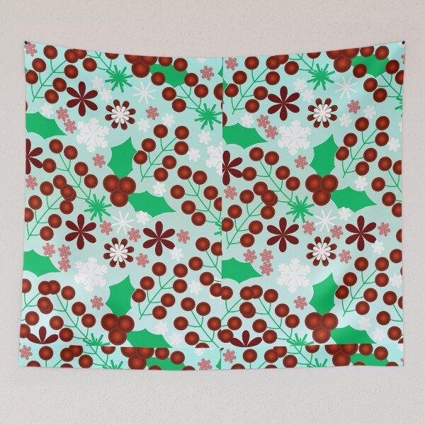 Item preview, Bright Winter Holly Berries and Snowflakes Pattern designed and sold by HopeAndHustle.
