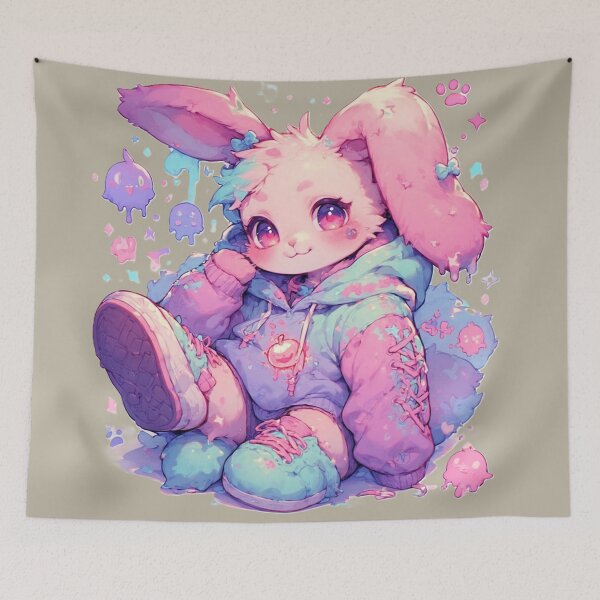 Item preview, Candycore Bunny — Pastel Kawaii Hoodie Art in Pink & Aqua by NegarTv Designs designed and sold by NegarTv Designs.