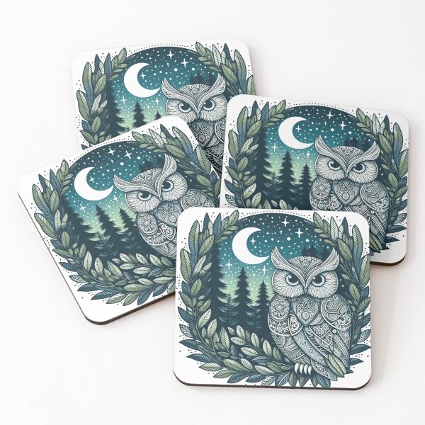 Item preview, Boho Woodland Owl Under Crescent Moon designed and sold by BigBlueArt.