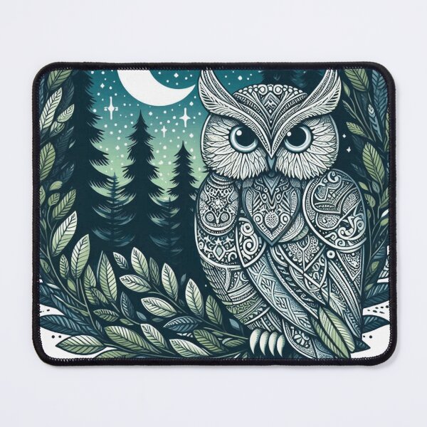 Item preview, Boho Woodland Owl Under Crescent Moon designed and sold by BigBlueArt.