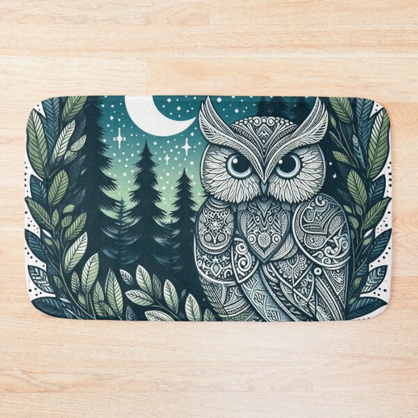 Item preview, Boho Woodland Owl Under Crescent Moon designed and sold by BigBlueArt.