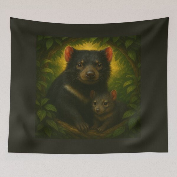Item preview, Tasmanian Devil Mother and Joey Wall Art – Golden Hollow Wildlife Design designed and sold by GeoWild Designs.