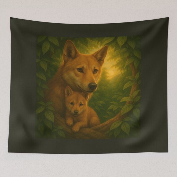 Item preview, Dingo Mother and Pup Art Print – Golden Watch Forest Light designed and sold by GeoWild Designs.