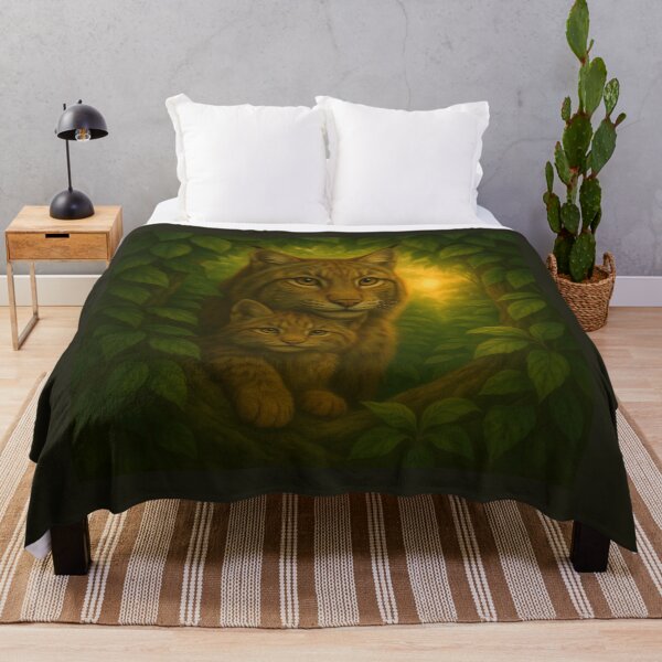 Item preview, Lynx Mother and Kitten Wall Art – Forest Keepers Golden Canopy Wildlife Print designed and sold by GeoWild Designs.