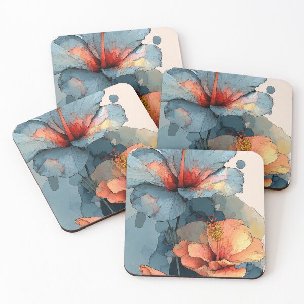 Item preview, Hibiscus flowers in watercolor and ink designed and sold by MossyMeows.