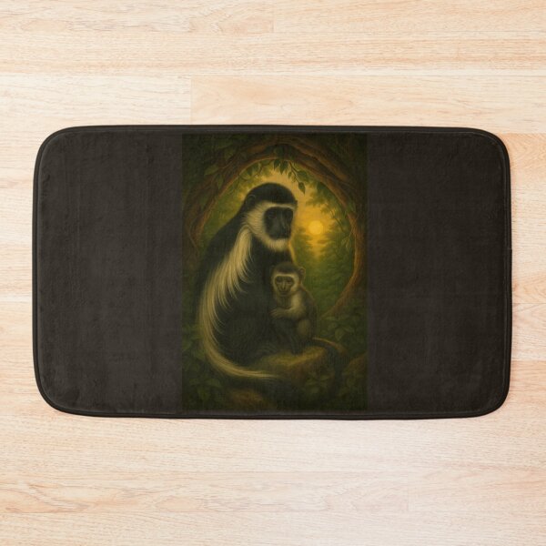 Item preview, Colobus Monkey Mother and Baby Wall Art – Golden Canopy Sunset Wildlife Print designed and sold by GeoWild Designs.