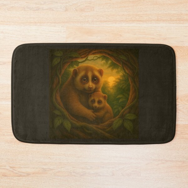 Item preview, Slow Loris Mother and Baby Wall Art – Golden Embrace Forest Wildlife Print designed and sold by GeoWild Designs.