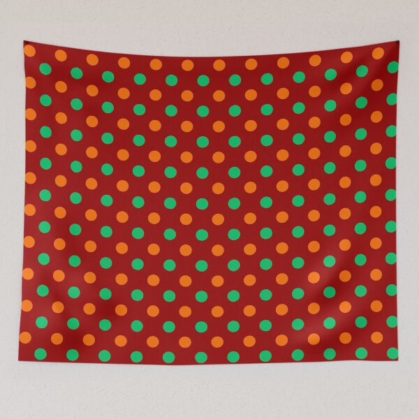 Item preview, Orange Green Polka Dots On Red Background Design  designed and sold by PatternTitan.