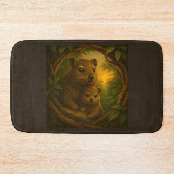 Item preview, Wombat Mother and Joey Wall Art – Golden Burrow Forest Wildlife Print designed and sold by GeoWild Designs.