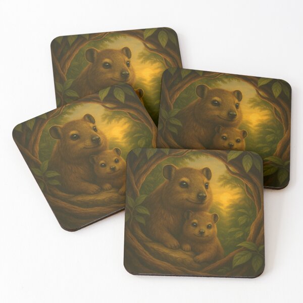 Item preview, Wombat Mother and Joey Wall Art – Golden Burrow Forest Wildlife Print designed and sold by GeoWild Designs.