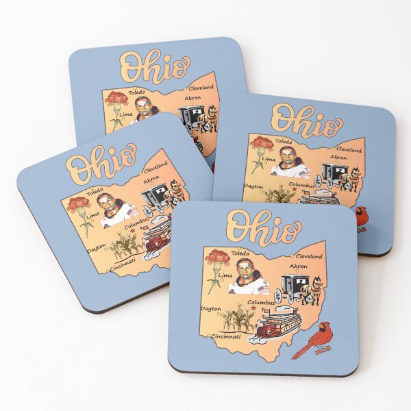 Item preview, Ohio Heritage Collage, Vintage Map, Buckeye Icons & City Landmarks designed and sold by mashmosh.