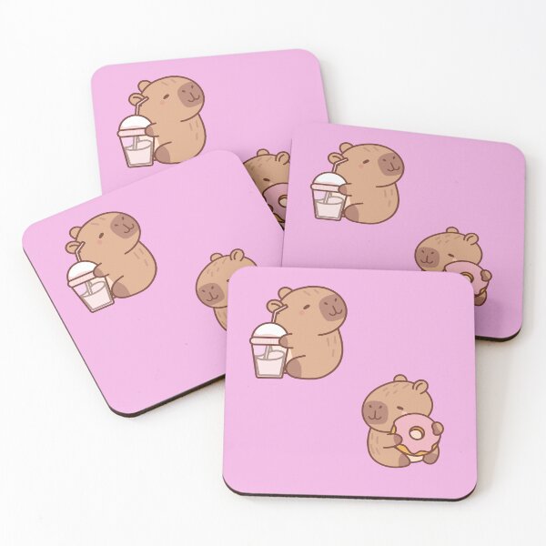Item preview, Cute Capybara Snack Time – Kawaii Donut & Drink Illustration designed and sold by Stickeremb.