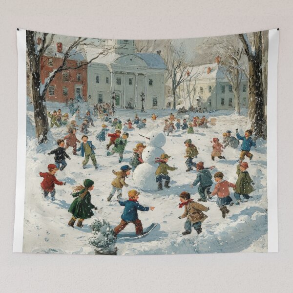 Item preview, Winter Frolic in the Village Square: A Classic American Childhood Scene designed and sold by casualnature.