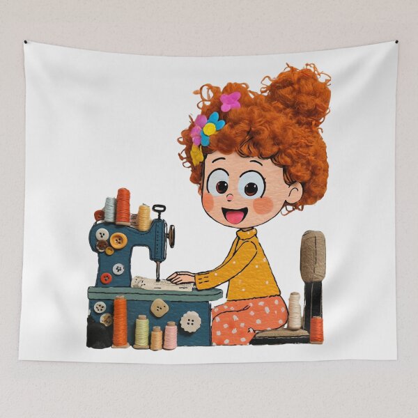 Item preview, Cute Sewing Girl Illustration — Whimsical Kawaii Seamstress Art for Craft Lovers designed and sold by olenadykun.ai.