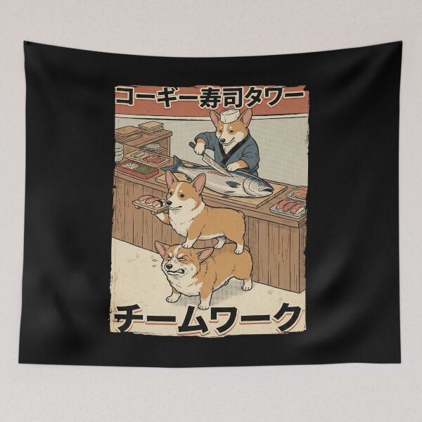 Item preview, Corgi Sushi Tower Teamwork - Funny Japanese Dog Chef Art designed and sold by Bongocomic.