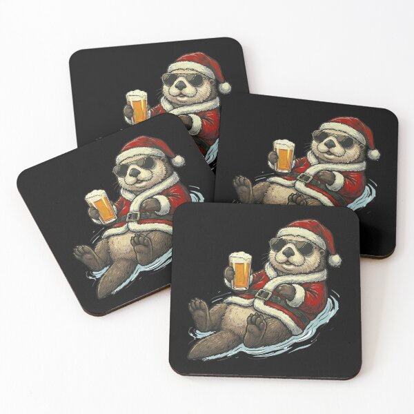 Item preview, Christmas Otter Santa Hat Beer Sunglasses designed and sold by k3rstman1.