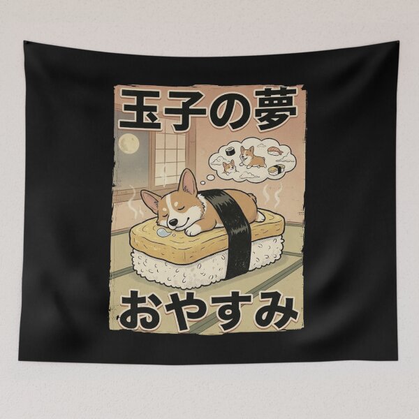 Item preview, Cute Corgi Sushi Dream: Tamago Oyasumi Japanese Dog Art designed and sold by Bongocomic.