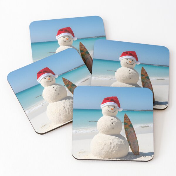 Item preview, Sandman wearing a Santa hat standing on a tropical beach with a surfboard designed and sold by homydesign.