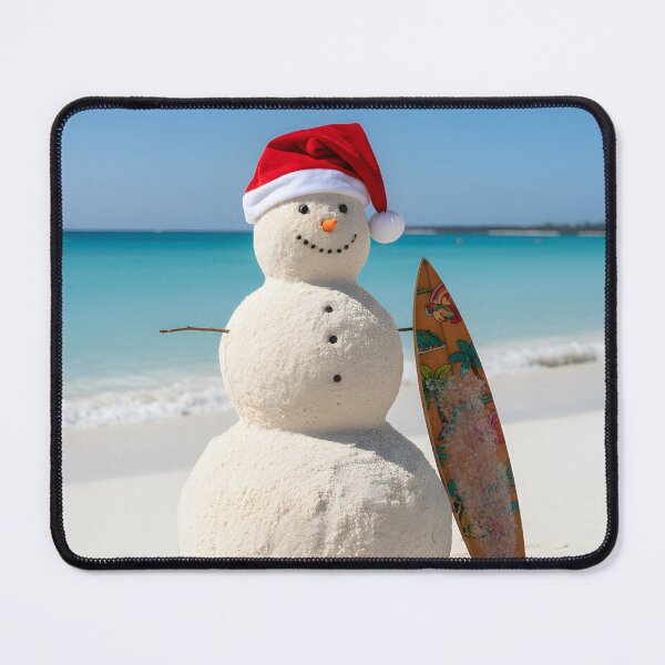 Item preview, Sandman wearing a Santa hat standing on a tropical beach with a surfboard designed and sold by homydesign.