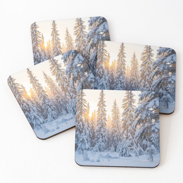 Item preview, Snowy coniferous forest landscape at sunrise designed and sold by homydesign.