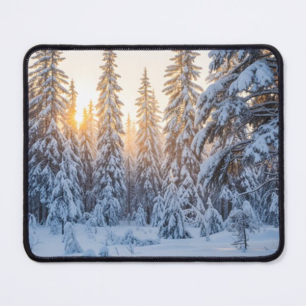 Item preview, Snowy coniferous forest landscape at sunrise designed and sold by homydesign.