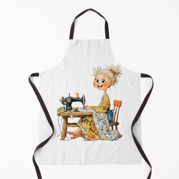Item preview, Cottagecore Seamstress Girl – Vintage Sewing Machine Art, Cozy Handmade Illustration designed and sold by olenadykun.ai.
