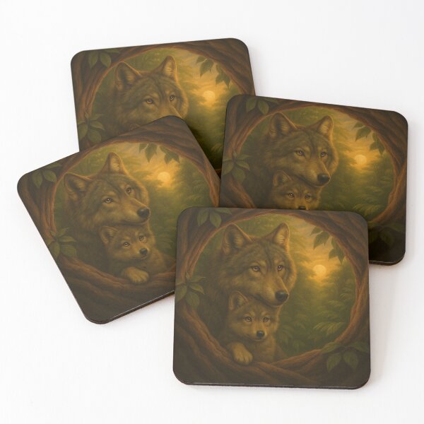 Item preview, Wolf Mother and Cub Wall Art – Moon Lit Guardians Forest Wildlife Print designed and sold by GeoWild Designs.