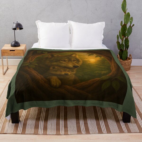 Item preview, Wolf Mother and Cub Wall Art – Moon Lit Guardians Forest Wildlife Print designed and sold by GeoWild Designs.