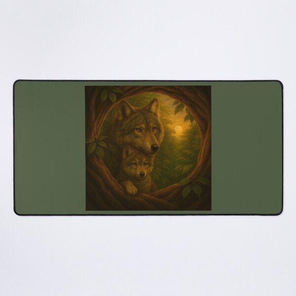 Item preview, Wolf Mother and Cub Wall Art – Moon Lit Guardians Forest Wildlife Print designed and sold by GeoWild Designs.