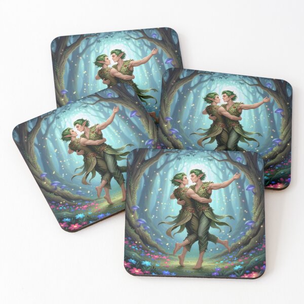 Item preview, Two gay elves dancing among wildflowers in a sunlit forest — joyful and magical. designed and sold by Elando1212.