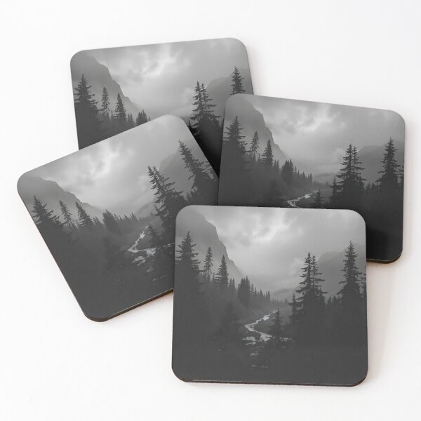 Item preview, Monochrome Moody Forest & River – Dramatic Mountain Landscape Art designed and sold by ShadeScapeArt.