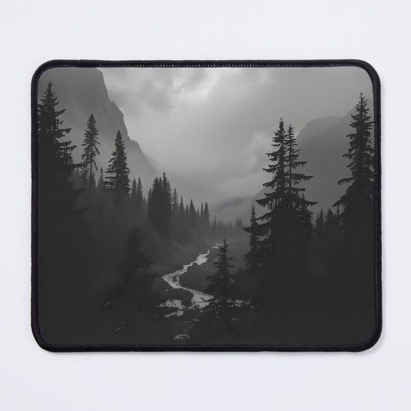 Item preview, Monochrome Moody Forest & River – Dramatic Mountain Landscape Art designed and sold by ShadeScapeArt.