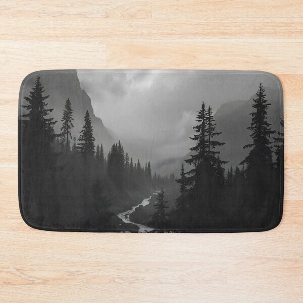 Item preview, Monochrome Moody Forest & River – Dramatic Mountain Landscape Art designed and sold by ShadeScapeArt.