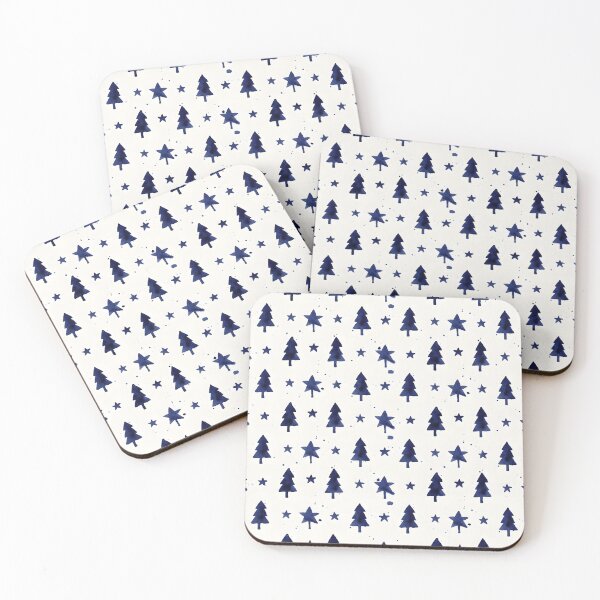 Item preview, Seamless Navy Blue Watercolor Christmas Tree and Star Pattern designed and sold by homydesign.