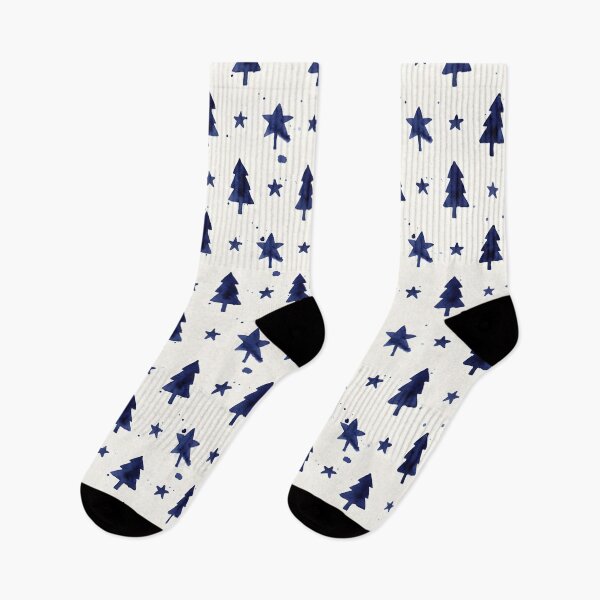 Item preview, Seamless Navy Blue Watercolor Christmas Tree and Star Pattern designed and sold by homydesign.