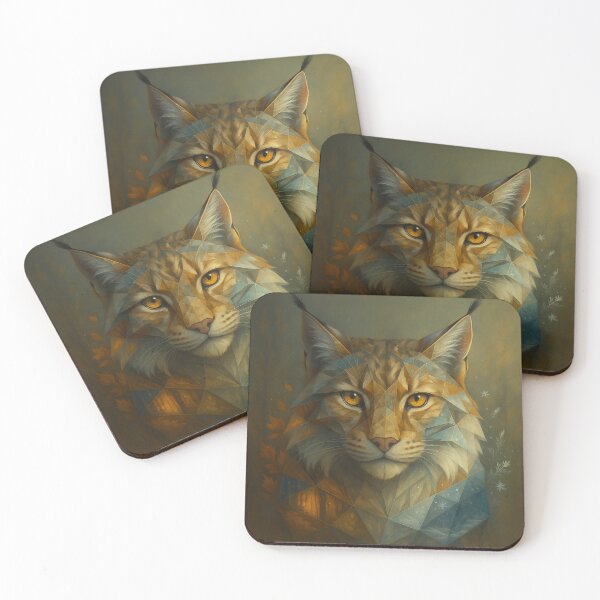 Item preview, Caracal Wall Art – Dual Ember Fire and Ice Geometric Guardian Wildlife Print designed and sold by GeoWild Designs.