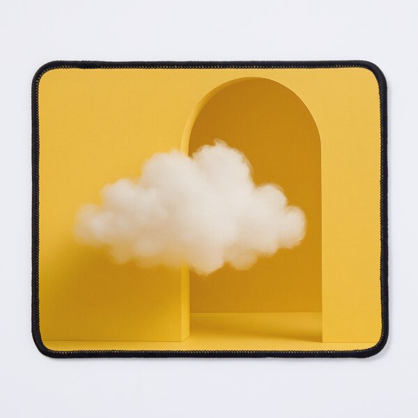 Item preview, A fluffy white cloud floats whimsically within a minimalist yellow archway, creating a dreamlike and surreal artistic composition designed and sold by homydesign.
