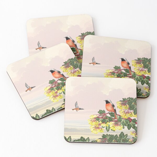 Item preview, Daurian redstart (Phoenicurus auroreus) on Darwin's Barberry (Berberis darwinii) designed and sold by Art_By_Wing.