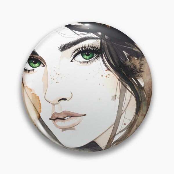 Item preview, A striking watercolor illustration of a young female with piercing green eyes, long lashes, and flowing hair, characterized by expressive brushstrokes designed and sold by homydesign.