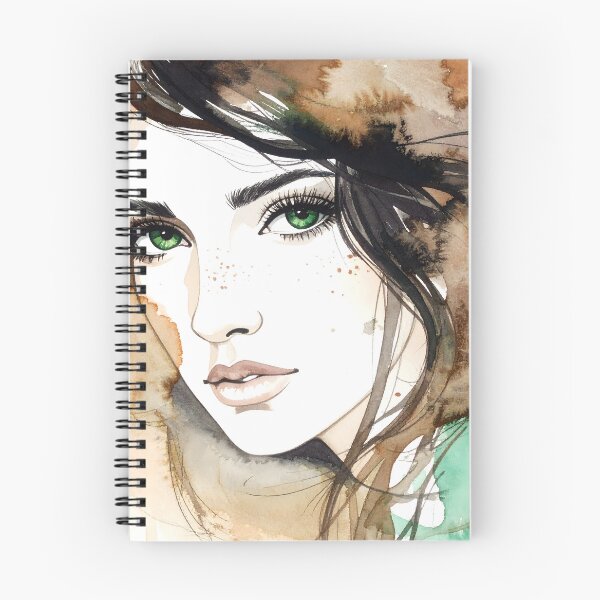 Item preview, A striking watercolor illustration of a young female with piercing green eyes, long lashes, and flowing hair, characterized by expressive brushstrokes designed and sold by homydesign.