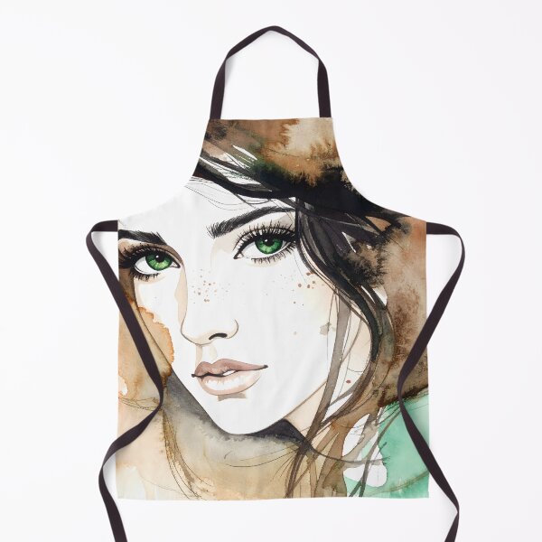 Item preview, A striking watercolor illustration of a young female with piercing green eyes, long lashes, and flowing hair, characterized by expressive brushstrokes designed and sold by homydesign.