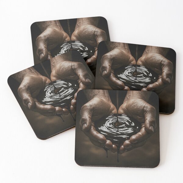 Item preview, Two hands hold a pool of dark liquid, with ripples and drips, against a dark background designed and sold by homydesign.