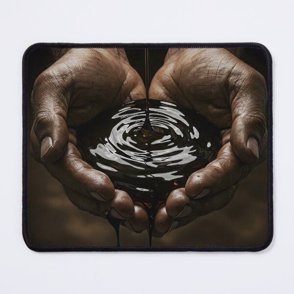 Item preview, Two hands hold a pool of dark liquid, with ripples and drips, against a dark background designed and sold by homydesign.