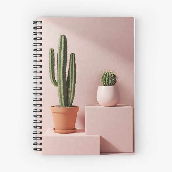 Item preview, Two potted cacti, one tall and one small, arranged on pink geometric pedestals against a pink background in a minimalist composition designed and sold by homydesign.