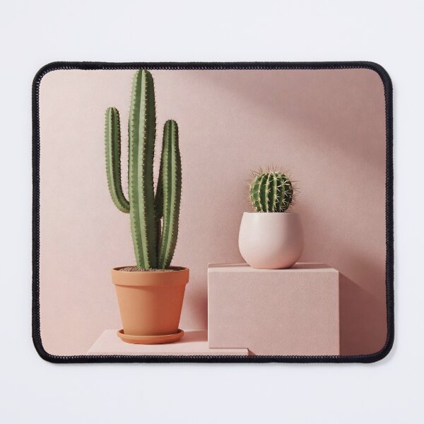 Item preview, Two potted cacti, one tall and one small, arranged on pink geometric pedestals against a pink background in a minimalist composition designed and sold by homydesign.