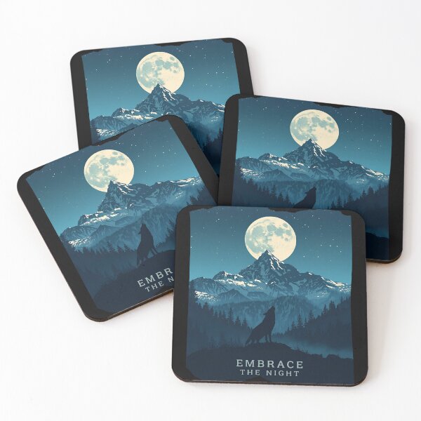 Item preview, Mountain landscape at night, full moon and a single wolf howling Embrace the Night 7 designed and sold by Neon G.