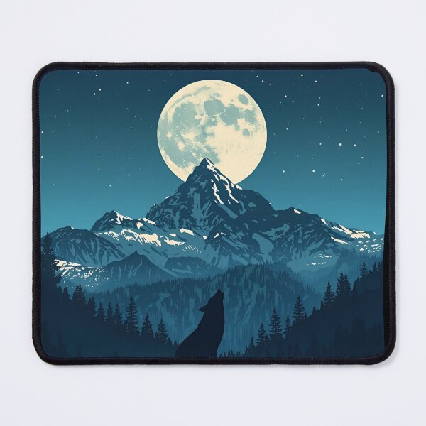 Item preview, Mountain landscape at night, full moon and a single wolf howling Embrace the Night 7 designed and sold by Neon G.