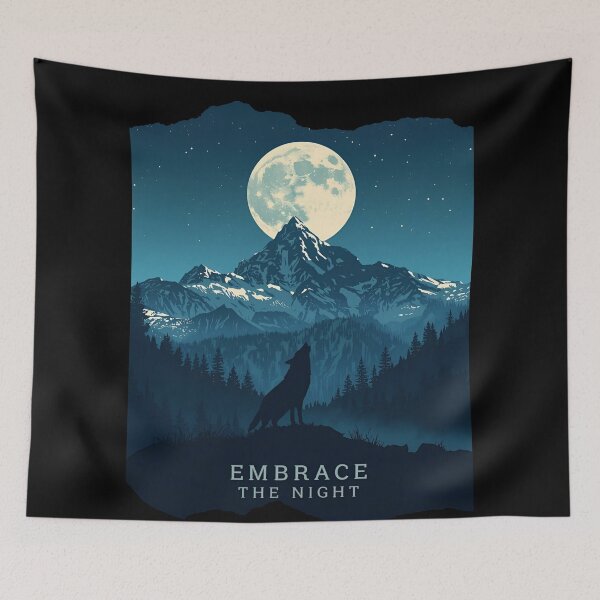 Item preview, Mountain landscape at night, full moon and a single wolf howling Embrace the Night 7 designed and sold by Neon G.