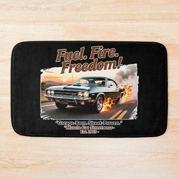 Item preview, Muscle car with flames on open road designed and sold by ArtCreator2023.